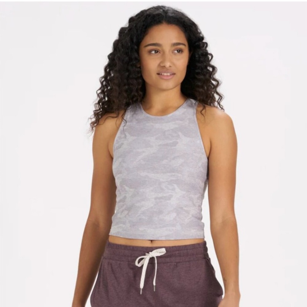 Vuori Light Gray Camo Crop Tank Top